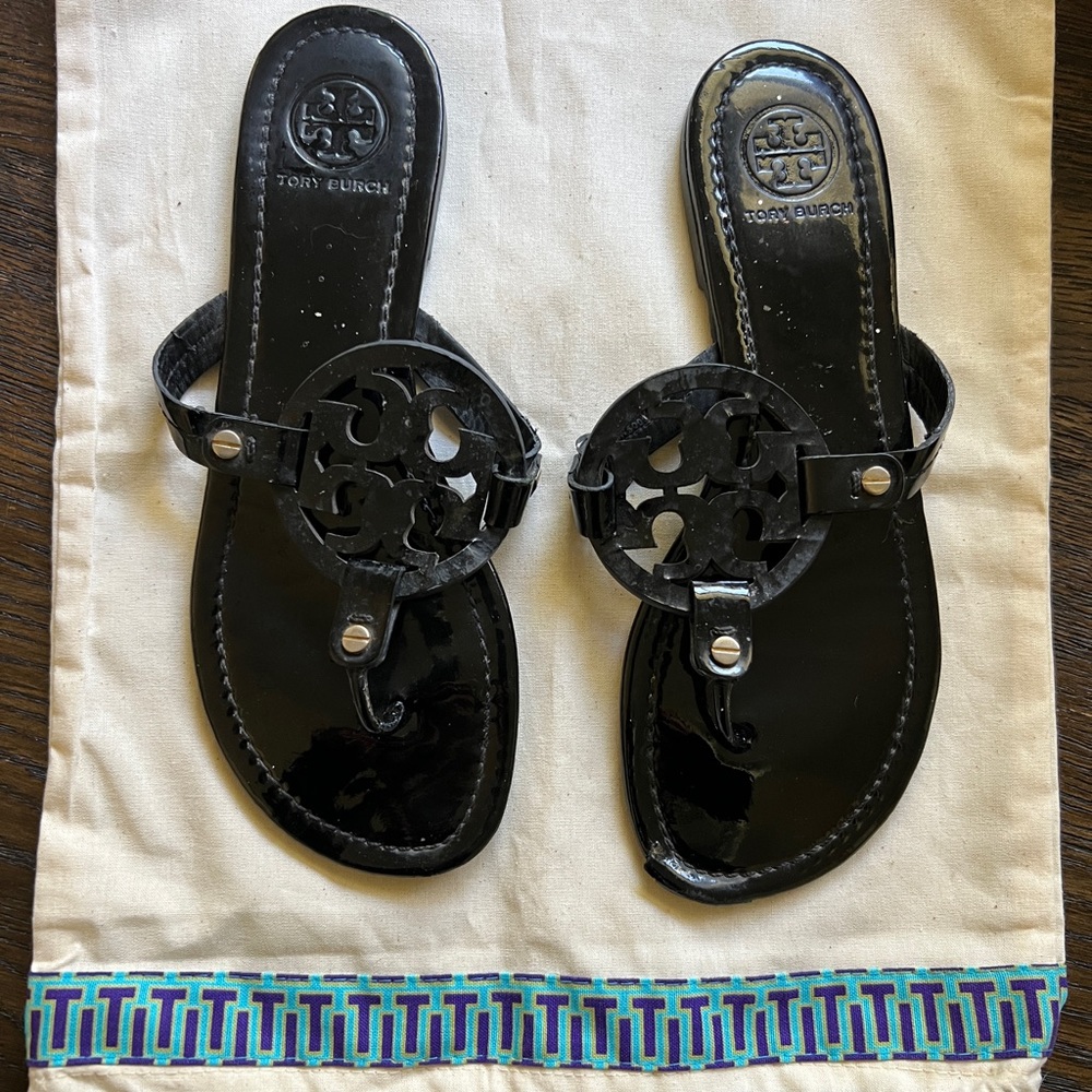 Tory Burch Miller Sandal Black Patent Leather Size 9